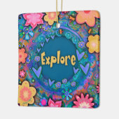 Blauw Leuk Bloemen Kleurrijk  Verkennen Keramisch Ornament (Links)