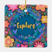 Blauw Leuk Bloemen Kleurrijk  Verkennen Keramisch Ornament (Achterkant)