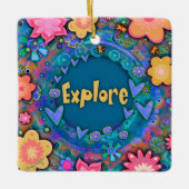 Blauw Leuk Bloemen Kleurrijk  Verkennen Keramisch Ornament (Voorkant)