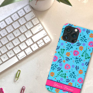 Blauw Leuk Bloemen Lentepatroon  Naam Case-Mate iPhone Case