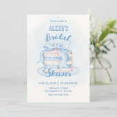 Blauw leuk bruidstaart bruidsfeestje kaart (Staand voorkant)