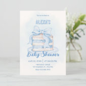 Blauw leuk cake babyshower kaart (Staand voorkant)