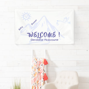 Blauw leuke berg thema baby shower welkom spandoek
