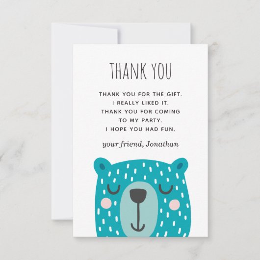 Blauw leuke grappige beer. Dieren jongens verjaard Bedankkaart (Voorkant)