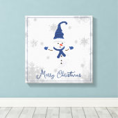Blauw Leuke Sneeuwman Canvas Print (Insitu (Houten vloer))