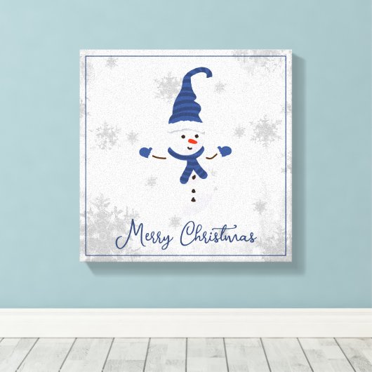 Blauw Leuke Sneeuwman Canvas Print (Insitu (Houten vloer))