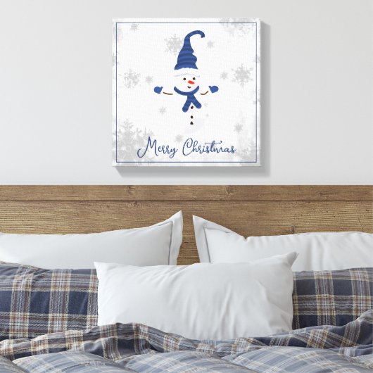 Blauw Leuke Sneeuwman Canvas Print (Insitu (Slaapkamer))