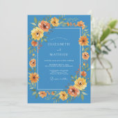 Blauw Levendig Bloemendesign voor Lente Bruiloft Kaart (Staand voorkant)