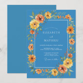 Blauw Levendig Bloemendesign voor Lente Bruiloft Kaart (Voorkant / Achterkant)