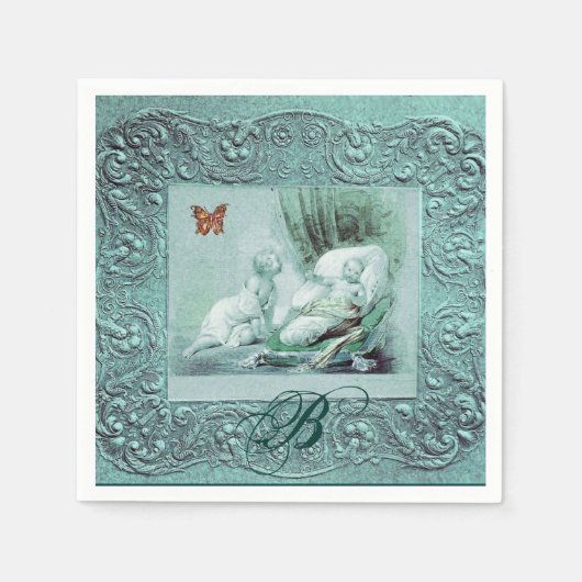 BLAUW LICHAAM BABY SHOWER, BUITENLANDSE MONOGRAM SERVETTEN (Voorkant)