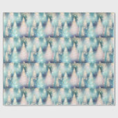 Blauw Licht Bomen Modern Kerstfeest Cadeaupapier (Vlak)