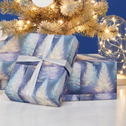 Blauw Licht Bomen Modern Kerstfeest Cadeaupapier (Feestdagen)