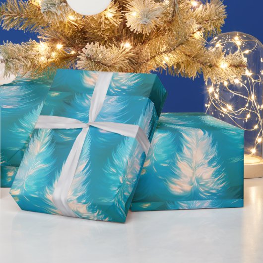 Blauw Licht Bomen Modern Kerstfeest Cadeaupapier (Feestdagen)