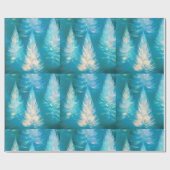 Blauw Licht Bomen Modern Kerstfeest Cadeaupapier (Vlak)