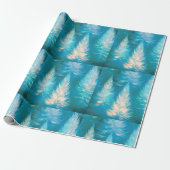 Blauw Licht Bomen Modern Kerstfeest Cadeaupapier (Uitgerold)