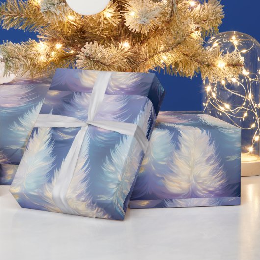 Blauw Licht Bomen Modern Kerstfeest Cadeaupapier (Feestdagen)