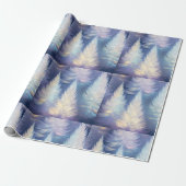 Blauw Licht Bomen Modern Kerstfeest Cadeaupapier (Uitgerold)