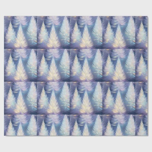 Blauw licht bomen moderne kerst cadeaupapier (Vlak)