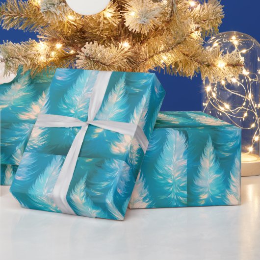 Blauw licht bomen moderne kerst cadeaupapier (Feestdagen)