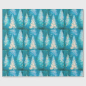 Blauw licht bomen moderne kerst cadeaupapier (Vlak)