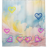 Blauw licht en harten douchegordijn (Voorkant)