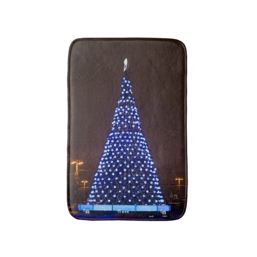 Blauw licht kerstboom badmat (Voorkant Verticaal)