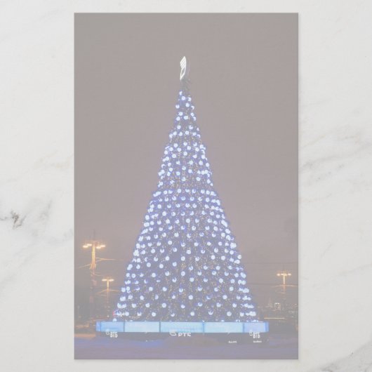 Blauw licht kerstboom briefpapier (Voorkant)
