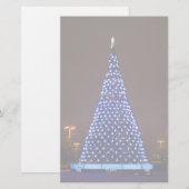Blauw licht kerstboom briefpapier (Voorkant / Achterkant)