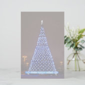 Blauw licht kerstboom briefpapier (Staand voorkant)