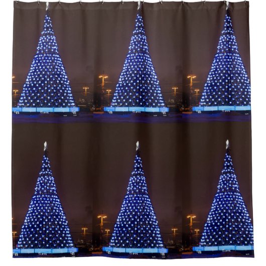 Blauw licht kerstboom douchegordijn (Voorkant)