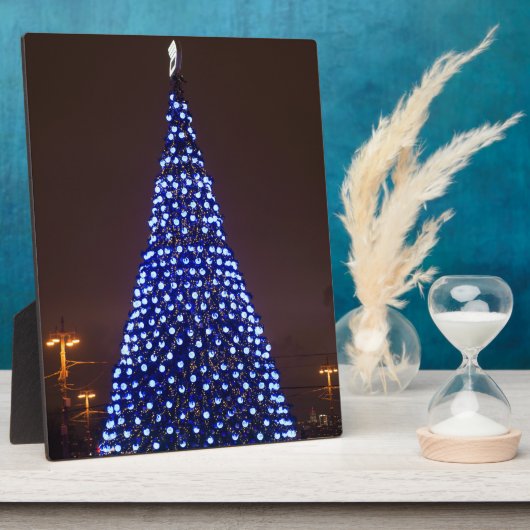 Blauw licht kerstboom fotoplaat (Zijkant)