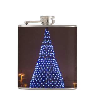 Blauw licht kerstboom heupfles