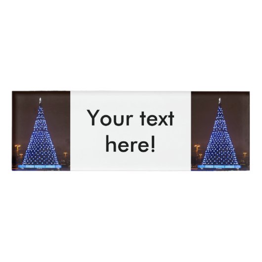 Blauw licht kerstboom naambadge (Voorkant)