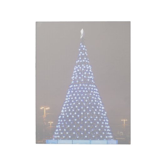 Blauw licht kerstboom notitieblok (Linkerzijde)