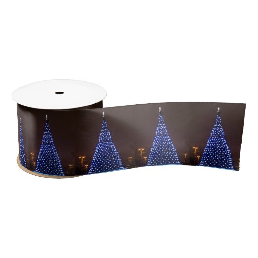 Blauw licht kerstboom satijnen lint (Spoel)
