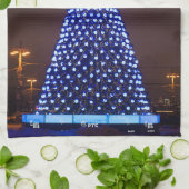 Blauw licht kerstboom theedoek (Gevouwen)