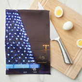 Blauw licht kerstboom theedoek (Quarter Fold)
