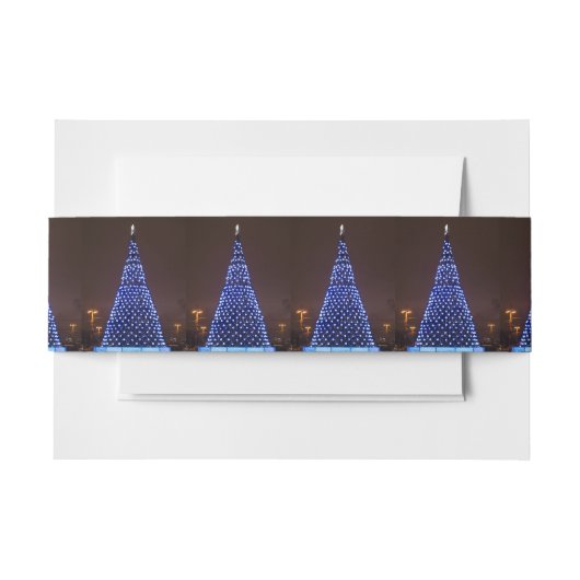 Blauw licht kerstboom uitnodigingen wikkel (Voorkant Voorbeeld)