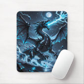 Blauw Licht Zwart Draak Storm Fantasie Gaming Muismat (Met muis)