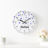 Blauw, lichtblauw en grijs sterpatroon grote klok (Huis)