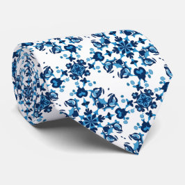 Blauw, Lichtblauw & Wit Petal Groot Patroon Stropdas
