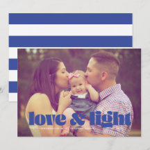 Blauw liefde en licht enkele foto Hanukkah kaart