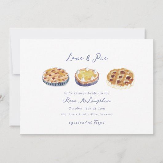 Blauw Liefde en Taart Handgeschilderde Bruidsdouch Kaart (Voorkant)