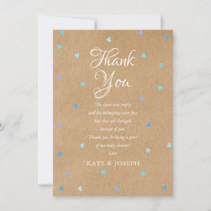 Blauw liefdeshartjes baby shower dankgedicht bedankkaart