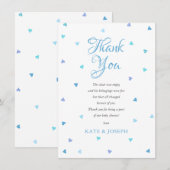 Blauw liefdeshartjes babyshower dankgedicht bedankkaart (Voorkant / Achterkant)