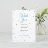 Blauw liefdeshartjes babyshower dankgedicht bedankkaart (Staand voorkant)