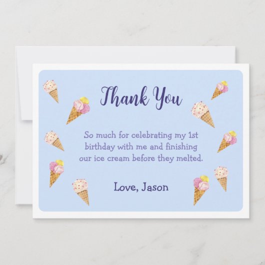 Blauw Lieve IJshoorntje Feest Jongen Verjaardag Bedankkaart (Voorkant)