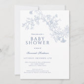  blauw lijn getekend bloemig Baby shower Kaart (Voorkant)