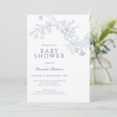  blauw lijn getekend bloemig Baby shower Kaart (Staand voorkant)