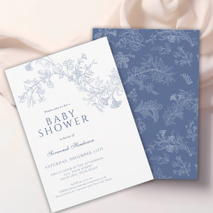  blauw lijn getekend bloemig Baby shower Kaart